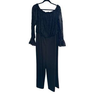ADRIANNA PAPELL Plus Size 18W Off the Shoulder Lace & Crepe Black Jumpsuit #3235
